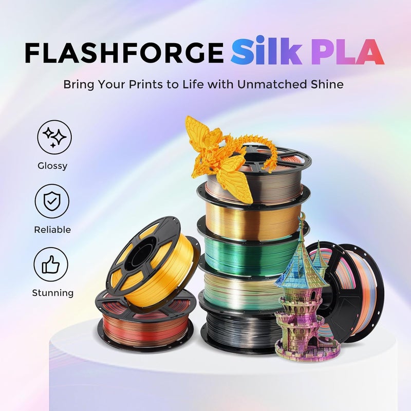 FLASHFORGE Silk PLA Filament 1.75mm, 3D Printer Filament 1kg (2.2lbs) Spool, Smooth and Silky Texture 3D Printing Filament, Dimensional Accuracy +/- 0.02mm - Image 2